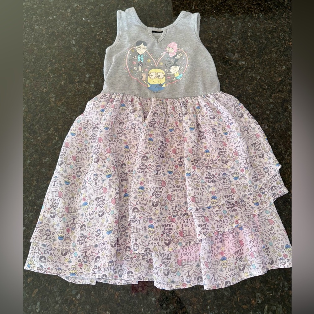 RARE Illumination Despicable Me kids dress Gray and Pink Graphic girls Dress
